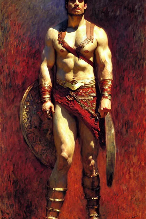 Prompt: henry cavill as a warrior, painting by gaston bussiere, craig mullins, j. c. leyendecker, claude monet