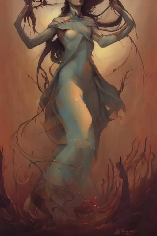 Image similar to Witch by Peter Mohrbacher in the style of Gaston Bussière, Art Nouveau