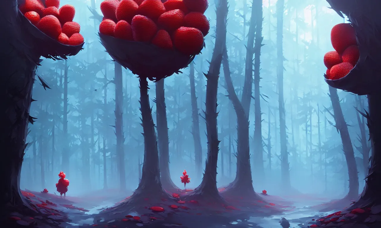 Image similar to Dark forest large strawberries, behance hd by Jesper Ejsing, by RHADS, Makoto Shinkai and Lois van baarle, ilya kuvshinov, rossdraws global illumination