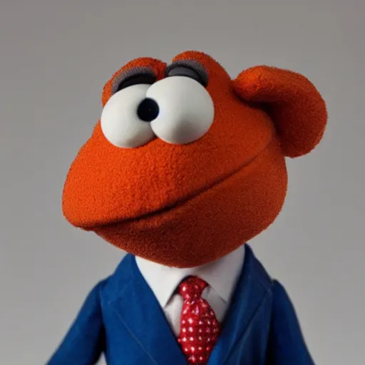 Image similar to Fredrik Reinfeldt as a muppet, photorealistic