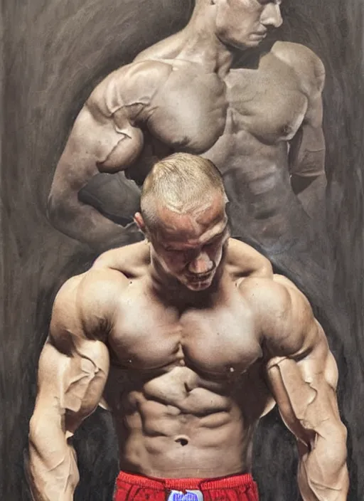 Prompt: portrait of a handsome ukrainian bodybuilder, art by denys tsiperko
