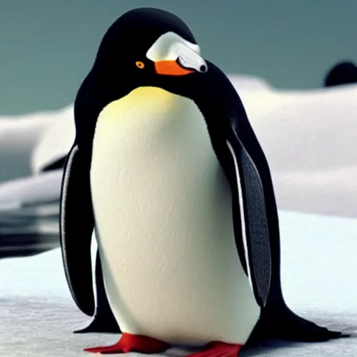 Image similar to a penguin narrating a Morgan Freeman movie for once, high definition