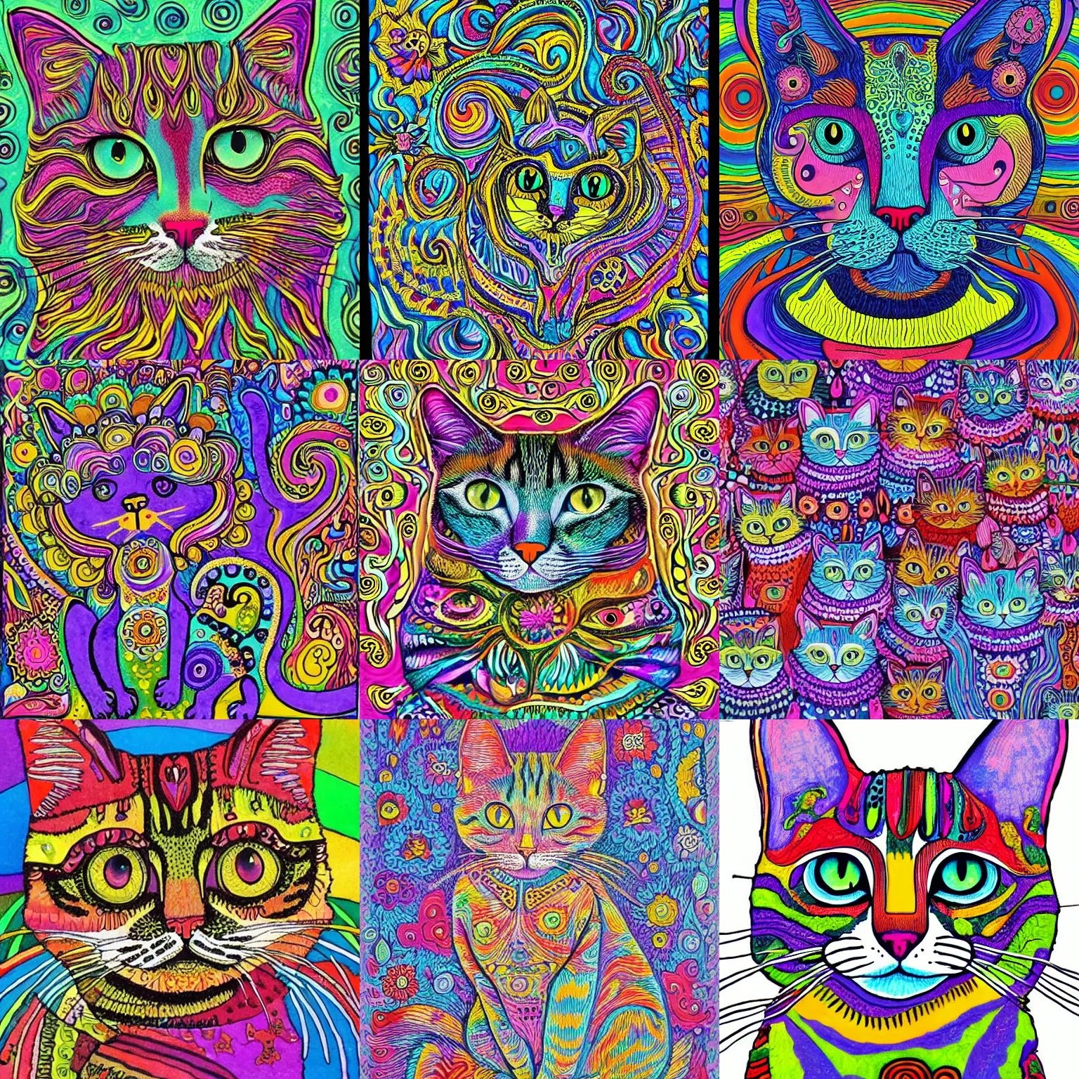 Prompt: psychedelic cat in the style of Louis Wain