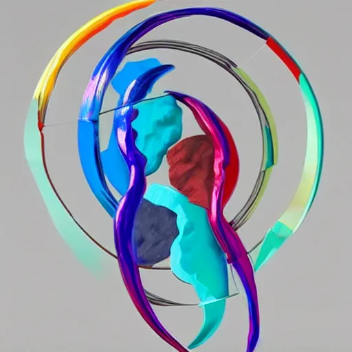 Prompt: a colorful sculpture of two galaxies entwined , 3d render, abstract art in the style of cubsim and geogia o keefe,