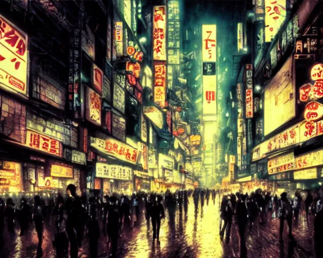 Image similar to crowded tokyo street at night, the animatrix, atmospheric, cinematic composition, 8 k, cinematic lighting, blade runner