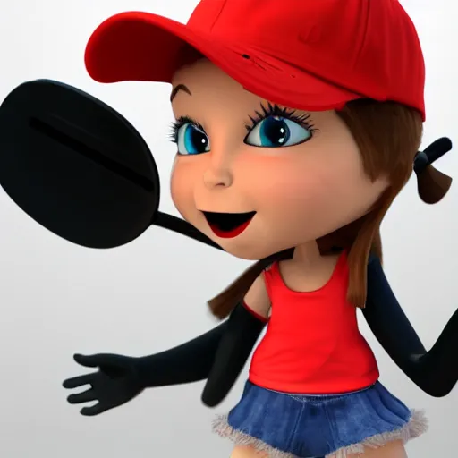 Prompt: cartoon character skater girl with a baseball cap, mascot for a website, 3 d render character art 8 k