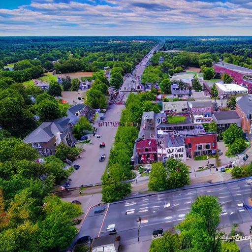 Image similar to drone view of main street newark valley n. y., photorealistic, photograph,