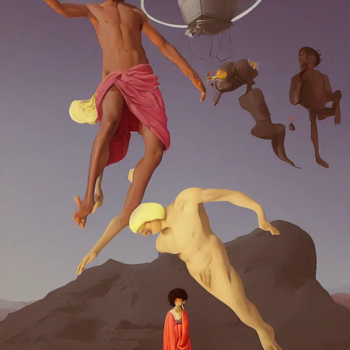 Image similar to UFO hovering over an African Jesus , painting by Hsiao-Ron Cheng,