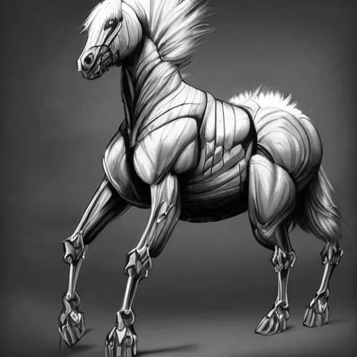 Prompt: a black exaggeratedly muscular anthropomorphized horse with a magnificently muscular physique wearing a skintight cybernetic armor while protecting a facility, long white mane, equine, anthro art, furaffinity, highly detailed, realistic, digital painting, artstation, sharp focus, concept art, illustration, art by artgerm, greg rutkowski, wlop