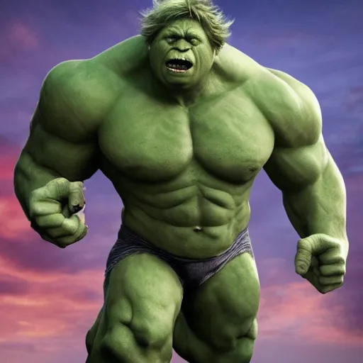 Image similar to boris johnson as the incredible hulk, realistic, 8 k,