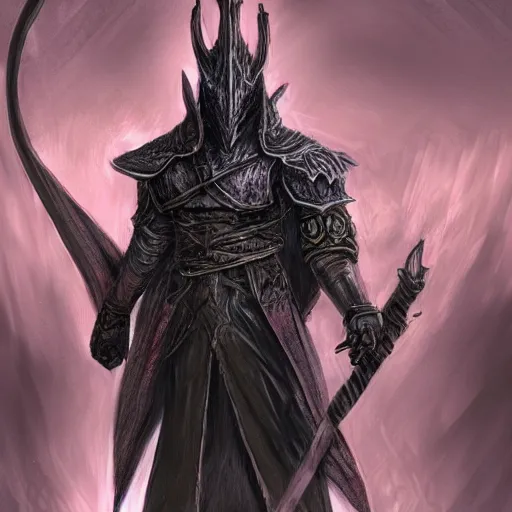 portrait of the witch king of angmar in brass armor