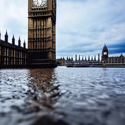 Prompt: big ben deep underwater, dredged seabed, shot on gopro9, moody lighting, 8k, very very very highly detailed, hyper realistic realistic