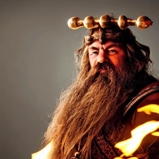 Prompt: medieval fantasy head and shoulders portrait photo of an azer dwarf barbarian with flames 🔥 for a beard, photo by philip - daniel ducasse and yasuhiro wakabayashi and jody rogac and roger deakins