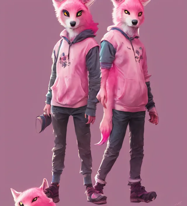 Prompt: a beautiful fullbody portrait of a cute boy with pink hair wearing a wolf kigurumi. character design by cory loftis, fenghua zhong, ryohei hase, ismail inceoglu and ruan jia. artstation, volumetric light, detailed, photorealistic, rendered in octane
