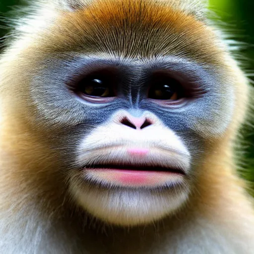 Prompt: snub nosed monkey morphing into a cat