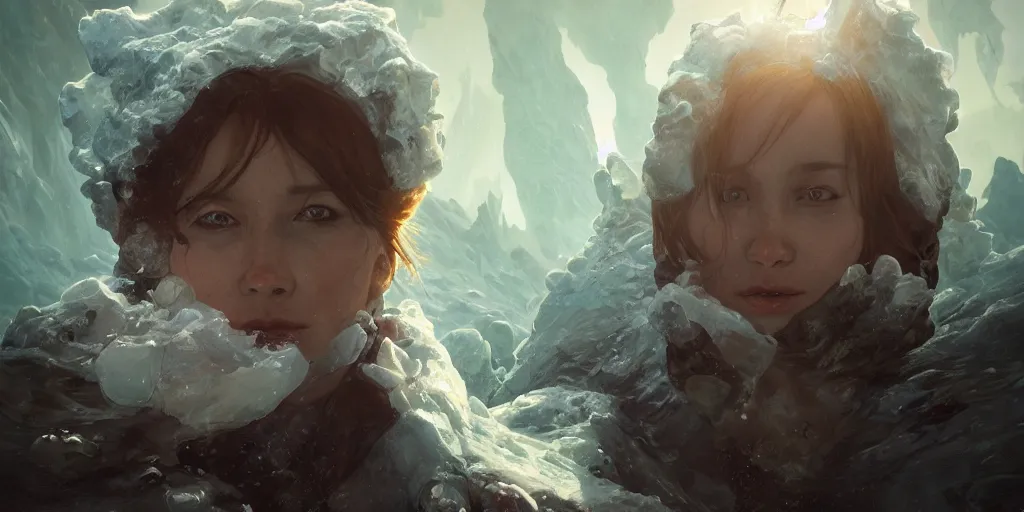 Prompt: a expressive portrait photograph the ice caps melting in dramatic lighting, depth of field background, artstation, by jim burns and greg rutkowski, a realism masterpiece, expressive color palette, james gilleard, bruegel, alphonse mucha, and yoshitaka amano