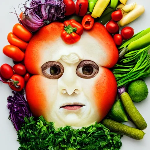 Prompt: face made of vegetables