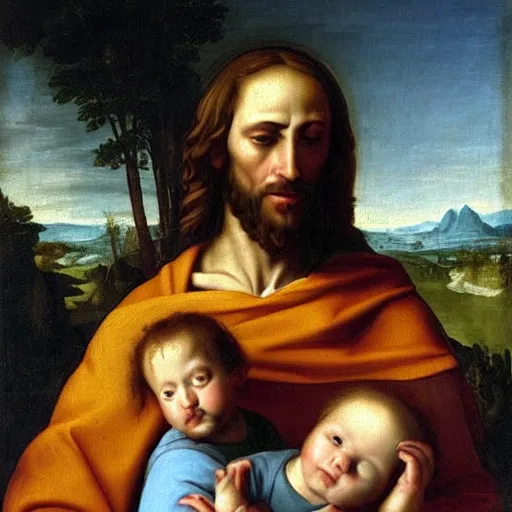 Image similar to Yeet and Jesus, renaissance painting, beautiful portrait