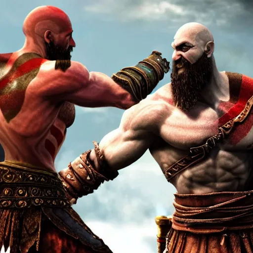 Prompt: photo of Kratos from god of war balling