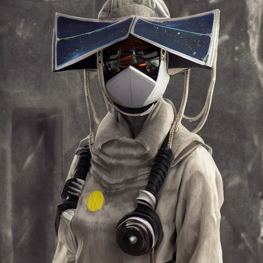 Image similar to japanese solarpunk senpai in a ceremony with extremely detailed respirators and head gear, inspired by die antwoord beautiful, hand painted textures, cloth physics, deviantart, karol bak, masamune shirow, black and white, beautiful kawaii lighting, photorealistic, concept art, perfect render, 3 d render, pixar, 8 k