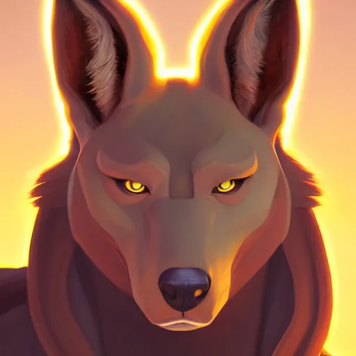 Image similar to portrait of anubis, the egyptian god, coyote face, brown dark hair, mattepainting concept blizzard pixar maya engine on stylized background splash comics global illumination lighting artstation, sharp focus, lois van baarle, ilya kuvshinov, rossdraws