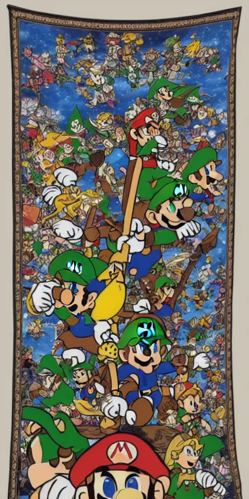 Image similar to Tapestry, Mario, Zelda, Link, Wind Waker, Luigi, Gannon