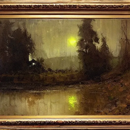 Image similar to a house by the lake painted by jeremy mann