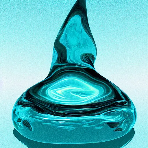 Image similar to a small turquoise color liquid water sculpture is a corvette, hybrid, viscous, reflective, monochromatic, digital art