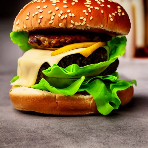 Image similar to close up high resolution photo of a cheese burger, very tasty, lots of cheese, food photography, instagram, trending