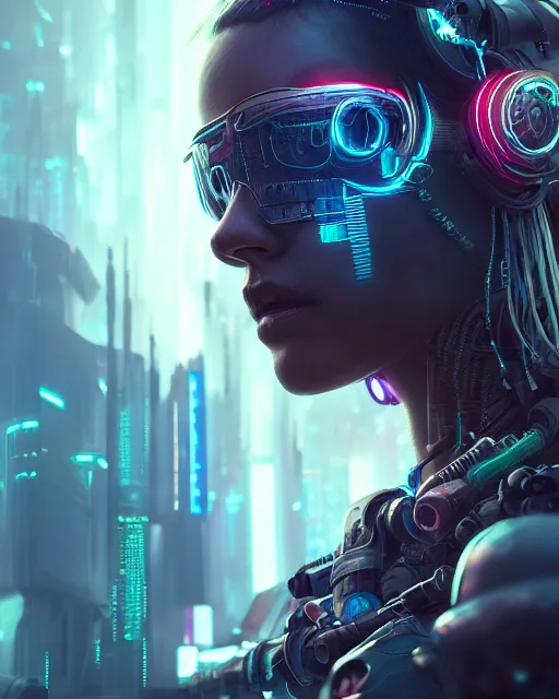 Prompt: portrait of a cyberpunk cyborg. sci - fi, intricate abstract upper body intricate, wlop, concept art, octane render, deviantart, greg rutkowski, cinematic, key art, hyperrealism,