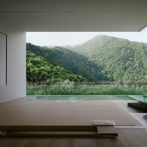 Prompt: pacific architecture minimalist house in the hills, zen, japanese, clean, high resolution, 4k, realistic rendering, furniture, beautiful, breathtaking, amazing, dream home