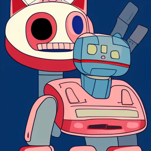 Prompt: a cartoon robot with a cat sitting on top of it, vector art by Ken Sugimori, featured on deviantart, toyism, greeble, 2d game art, sci-fi