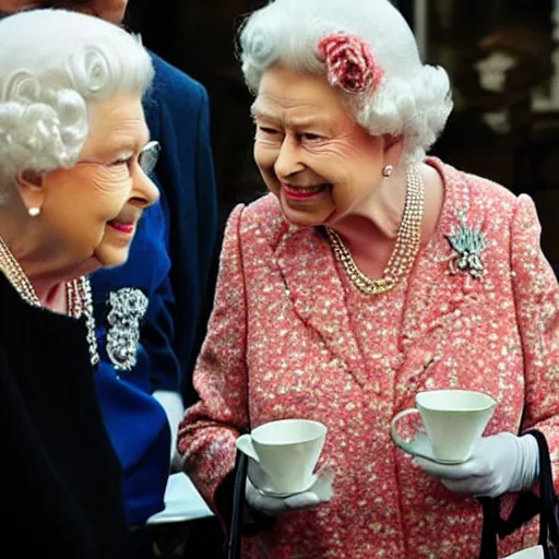 Image similar to queen elizabeth drinking tea with piero angela