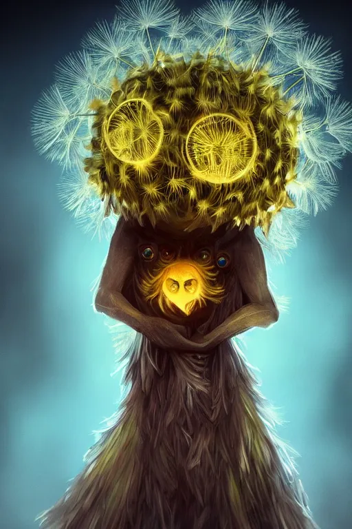 Prompt: a glowing humanoid figure dandelion monster with large eyes, highly detailed, digital art, sharp focus, trending on art station, artichoke, anime art style