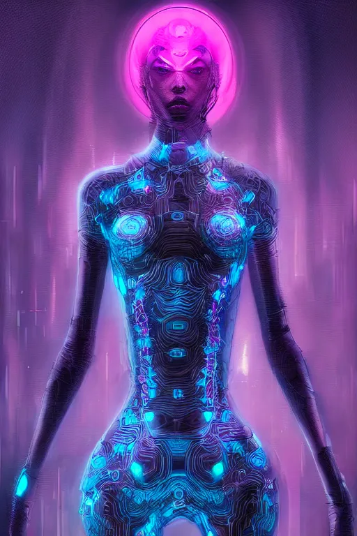 Prompt: the most amazing dream you ever had about beautiful woman transhumanism artificial intelligence singularity, hyper realistic, concept art, intricate, hyper detailed, smooth, jim lee, high contrast, neon, volumetric lighting, octane, raytrace, moebius, snowcrash