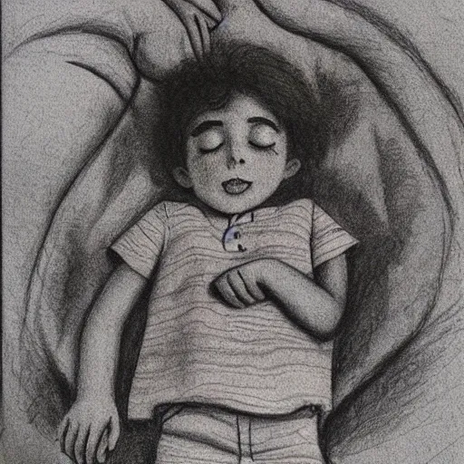 Prompt: a children illustration of a kid dreaming, ballpoint sketch, vintage, 7 0 s, dreaming about the night