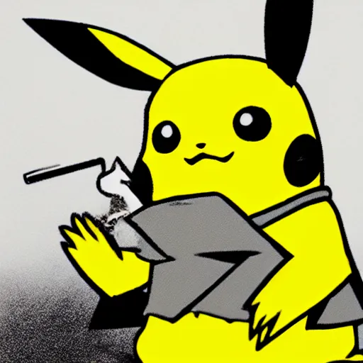Image similar to pikachu smokes to the mouth snickers high detail picture