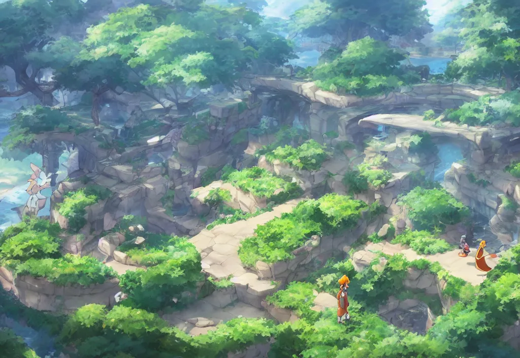 Prompt: pokemon as an open-world videogame, concept art, makoto shinkai
