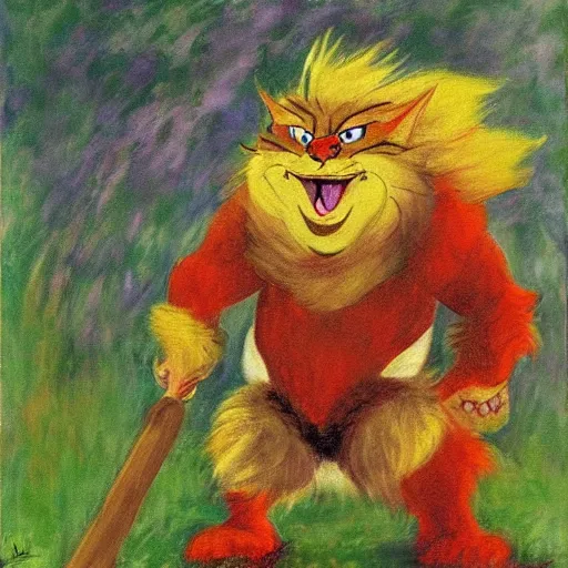 Image similar to dave chizzy chisnall as snarf from thundercats, as painted by claude monet