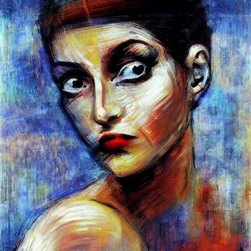 Image similar to The computer art is an abstract portrait of a woman. The woman's face is divided into two halves, one half is black and the other is white. The woman's eyes are large and staring. The computer art is full of energy and movement. post-impressionism by Enki Bilal, by Paolo Roversi calm, ultradetailed