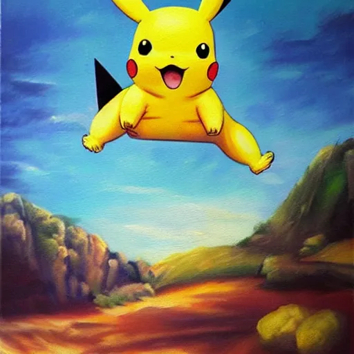 Prompt: Beatiful Oil Painting of a Clear blue sky, pikachu sun