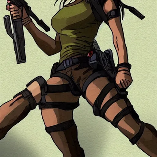 Prompt: “A high quality, full body, anime illustration of Lara Croft, from Tomb Raider Legend, created by Keiichi Arawi”