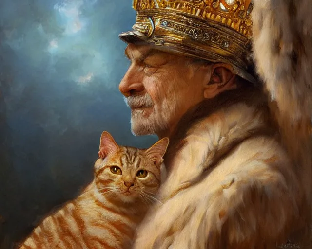 Image similar to closeup portrait of a humanoid cat old king with a crown, highly detailed painting by gaston bussiere, craig mullins, j. c. leyendecker 8 k