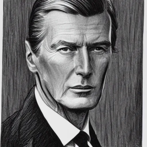 Image similar to pencil illustration of Hubert de givenchy highly detailed, cinematic,