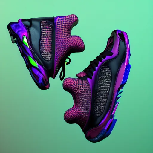 Prompt: subject photo photo of cyber balenciaga sneakers on gradient background, ultra rendered extreme realism and detail, 8 k, pbr, surreal, colorful, direct lighting,