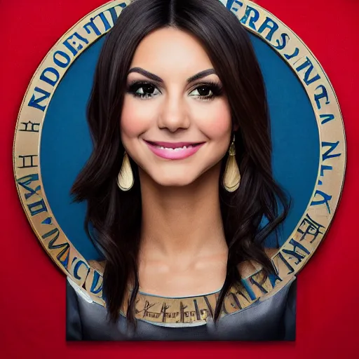 Image similar to professional portrait of Victoria Justice as president of the united states, 8k, ultra intricate, ultra detailed, cinematic,