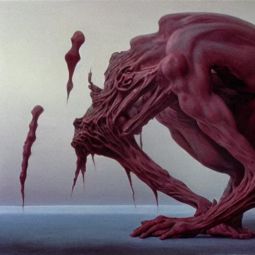 Prompt: ice goblin by Zdzisław Beksiński, oil on canvas