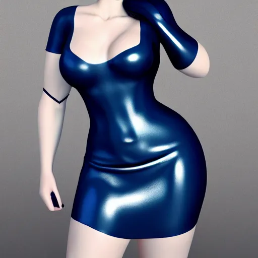 Image similar to a feminine curvy pale hot goth sweetie wearing a royal blue-silver-gold-black latex-nylon high-neck dress, dark eyeshadow, eyelashes, cgsociety, photorealistic, sublime-hyperadvanced-amorous ambience, 16k, smooth, sharp focus, trending on ArtStation, volumetric lighting, fully clothed, thin waist