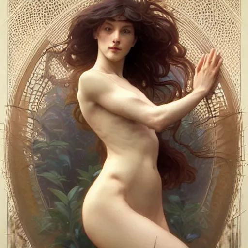 Image similar to portrait of forest god, intricate, elegant, highly detailed, digital painting, artstation, concept art, smooth, sharp focus, illustration, art by artgerm and greg rutkowski and alphonse mucha and william - adolphe bouguereau