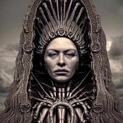 Prompt: BADASS FILTERS AND EFFECTS EFFECTS, FEATURED ON CG SOCIETY, CGI, HYPER REALISTIC VFX SIMULATION of THE QUEEN OF THE SUN BY ZDZISŁAW BEKSIŃSKI, H.R. GIGER AND JEFFREY SMITH, INCREDIBLY HIGHLY INTRICATELY DETAILED 3D OCTANE RENDER